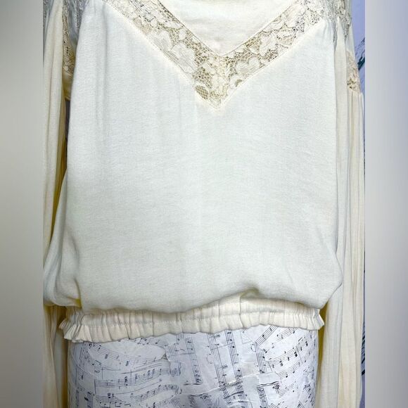 Free People Cream Lace Trim Peasant Balloon Sleeve Blouse S - Picture 5 of 9